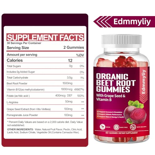 Organic Beet Root Gummies 1500mg for Men Women Beet Root for Athletic, Performance EdmmyliyAu supplements