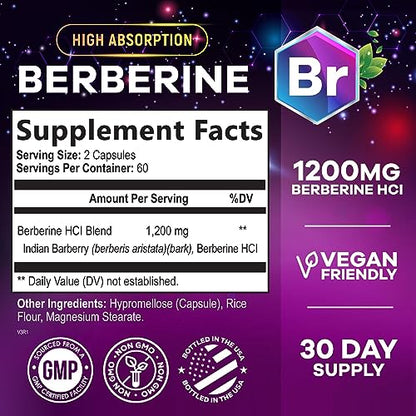 Berberine Supplement 1200mg per Serving - High Absorption Heart Health Support Nature's NutritionUS supplements