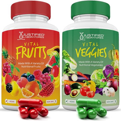 (Set of 2) Vital Fruits and Veggies Supplement Red & Green Superfoods Whole Food Justified LaboratoriesUS supplements