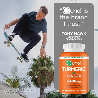 Qunol Turmeric Curcumin with Black Pepper & Ginger, 2400mg Turmeric Extract with 95% Curcuminoids, Extra Strength Supplement QunolUS supplements