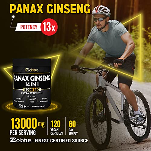 Premium Panax Ginseng 14 in 1, 13X Potency, High Strength Capsules with Horny Goat Weed ZolotusUS supplements