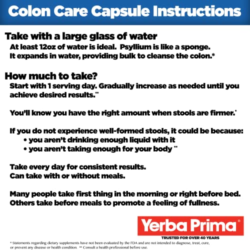 Yerba Prima Prebiotics Colon Care Fiber Caps, 180 Capsules - Five Forms of Fiber Plus FOS Yerba PrimaAu supplements