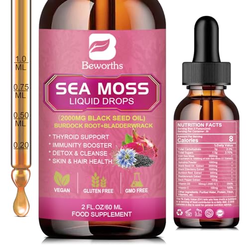 3000mg Sea Moss Liquid Drops - Organic Black Seed Oil & Irish Sea Moss B BEWORTHSUS supplements