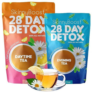 SkinnyBoost 28 Day Detox Tea Kit-1 Daytime (28 Bags) 1 Evening (14 Bags) Non GMO SkinnyBoostUS supplements