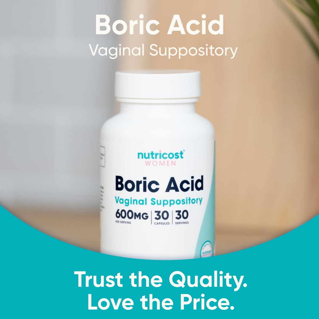 Nutricost Boric Acid 600mg, 30 Capsules - Vaginal Suppository - Non-GMO - for Women NutricostUS supplements