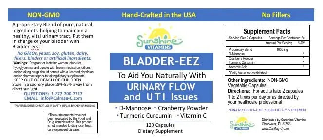 Sunshine Vitamins Bladder-EEZ | All-Natural Bladder Infection UTI Relief Support for Women with D-Mannose | Urinary Tract Infection Health with Immune System Support (1 Bottle of 120 Capsules) Sunshine VitaminsAu supplements