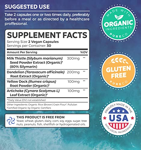 Organic Liver Cleanse Detox & Repair (Vegan, Non-GMO) Milk Thistle Extract (80% Silymarin) PURE COAu supplements
