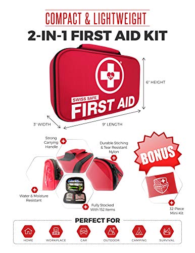 Swiss Safe 2-in-1 First Aid Kit (120 Piece) + Bonus 32-Piece Mini Kit Swiss SafeUS supplements
