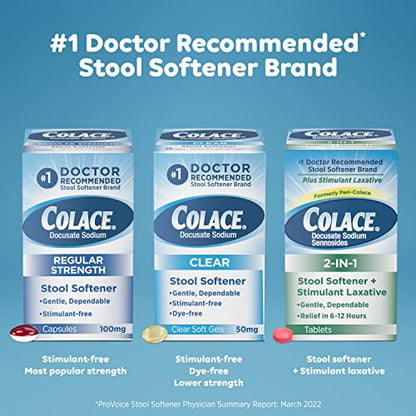 Colace 2-In-1 Stool Softener & Stimulant Laxative Tablets, Gentle Constipation Relief in 6-12 Hours ColaceUS supplements