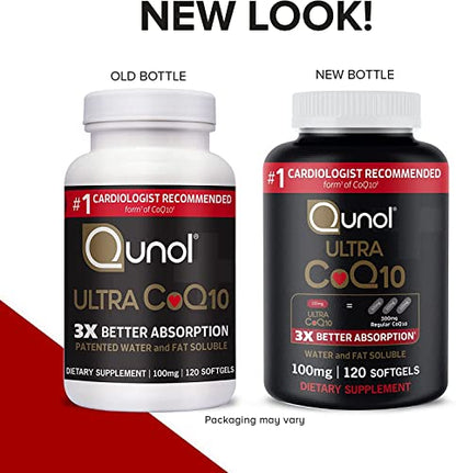 Qunol CoQ10 100mg Softgels, Ultra CoQ10 100mg, 3x Better Absorption, Antioxidant QunolUS supplements