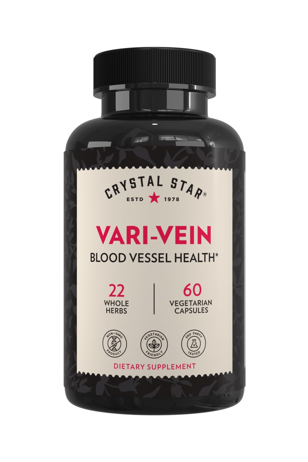 Crystal Star Vari-Vein (60 Capsules) - Herbal Circulation Support Supplement for Varicose Veins & Spider Veins Treatment - Witch Hazel, Butcher’s Broom, Hawthorn & Horse Chestnut- Non-GMO Crystal StarAu supplements