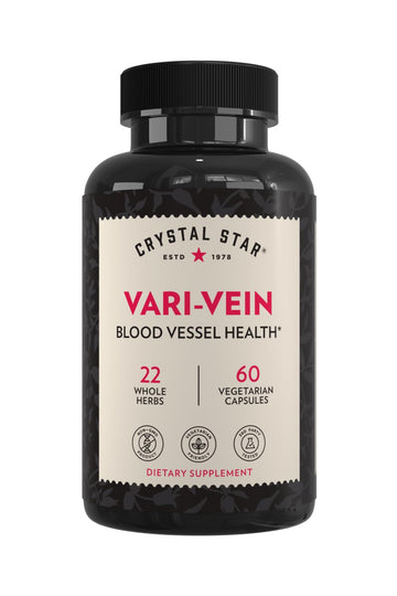 Crystal Star Vari-Vein (60 Capsules) - Herbal Circulation Support Supplement for Varicose Veins & Spider Veins Treatment - Witch Hazel, Butcher’s Broom, Hawthorn & Horse Chestnut- Non-GMO Crystal StarAu supplements