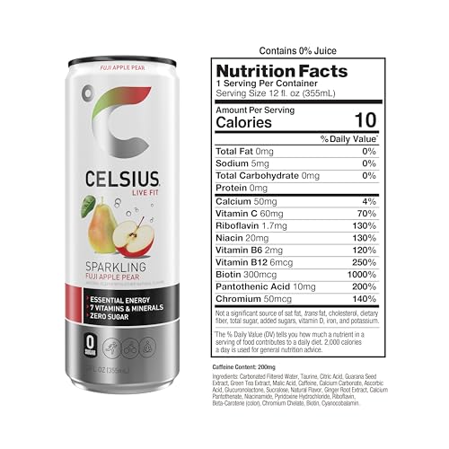 CELSIUS Sparkling Fuji Apple Pear, Functional Essential Energy Drink 12 Fl Oz (Pack of 12) CELSIUSUS supplements