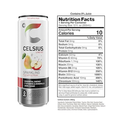 CELSIUS Sparkling Fuji Apple Pear, Functional Essential Energy Drink 12 Fl Oz (Pack of 12) CELSIUSUS supplements