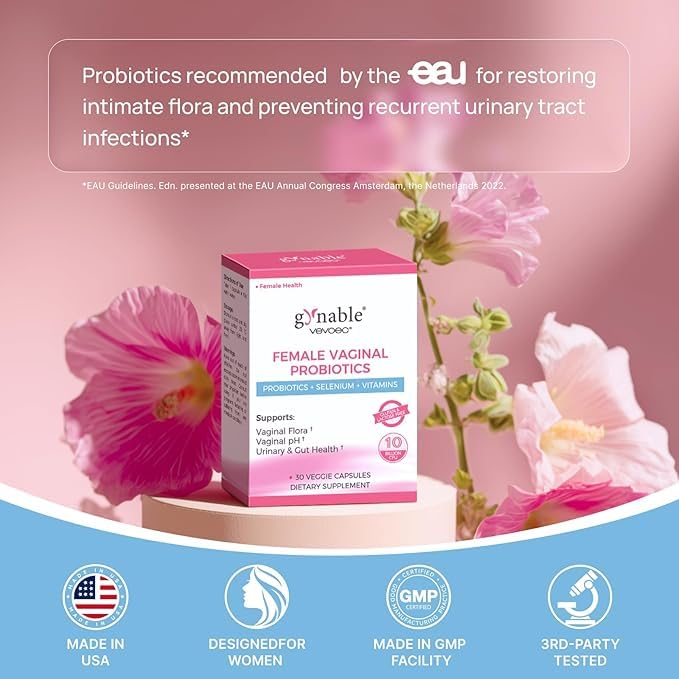 Gynable Vaginal Probiotics for Women Odor & Itch Support, Urinary | pH Balance, Female Probiotics 10 Billion CFU Lactobacillus Probiotics Blend,Selenium-Vitamin C/E/D3 Promote Immune Health,60 Count VevoecAu supplements