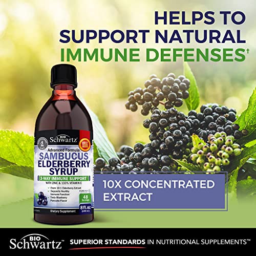 Elderberry Syrup for Kids and Adults - Natural Immune Support with Zinc and Vitamin C BioSchwartzUS supplements