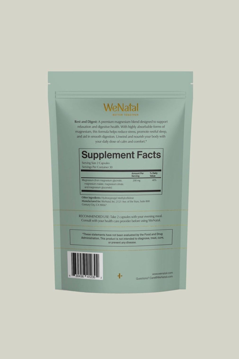 WeNatal Rest + Digest Magnesium Supplement with Glycinate, Malate, Citrate & Gluconate for Relaxation, Digestion, Sleep, Mood & Stress Support – Vegan, Non-GMO, 60 Capsules WeNatalAu supplements