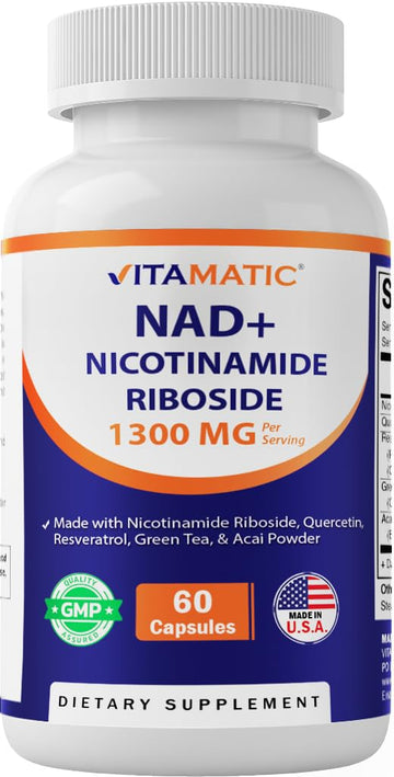 Vitamatic NAD Nicotinamide Riboside Supplement 1300mg 60 Ct - Support Healthy Aging, Cellular Energy Production, Made with Riboside, Quercetin, Resveratrol, Green Tea, & Acai Powder VitamaticAu supplements