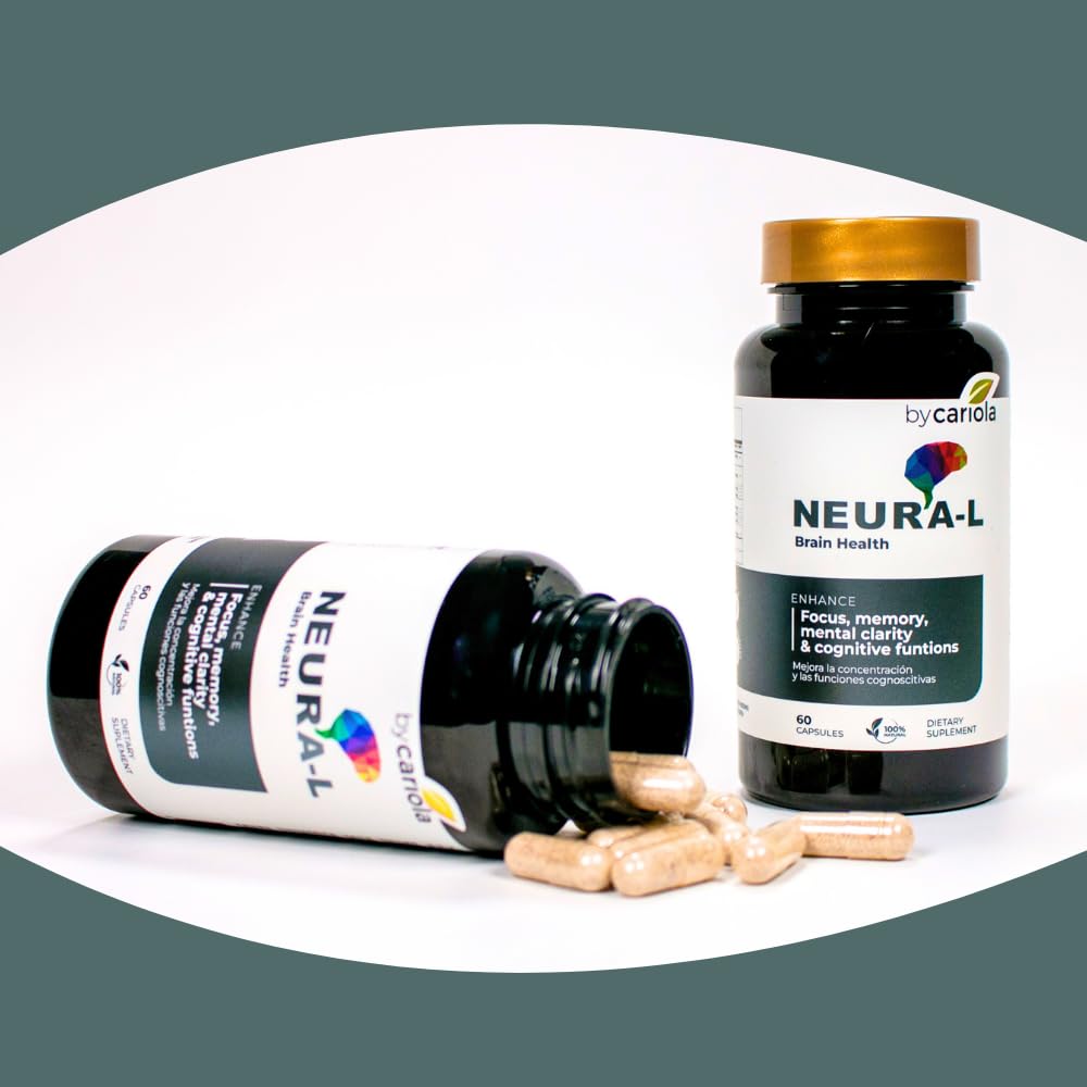 BY CARIOLA Neural-L Natural Brain Support Supplement 60 Caps - Mental Support – Memory Booster - Concentration - Natural Formula - Ashwagandha - L-Tyrosine - L-Theanine BY CARIOLAAu supplements