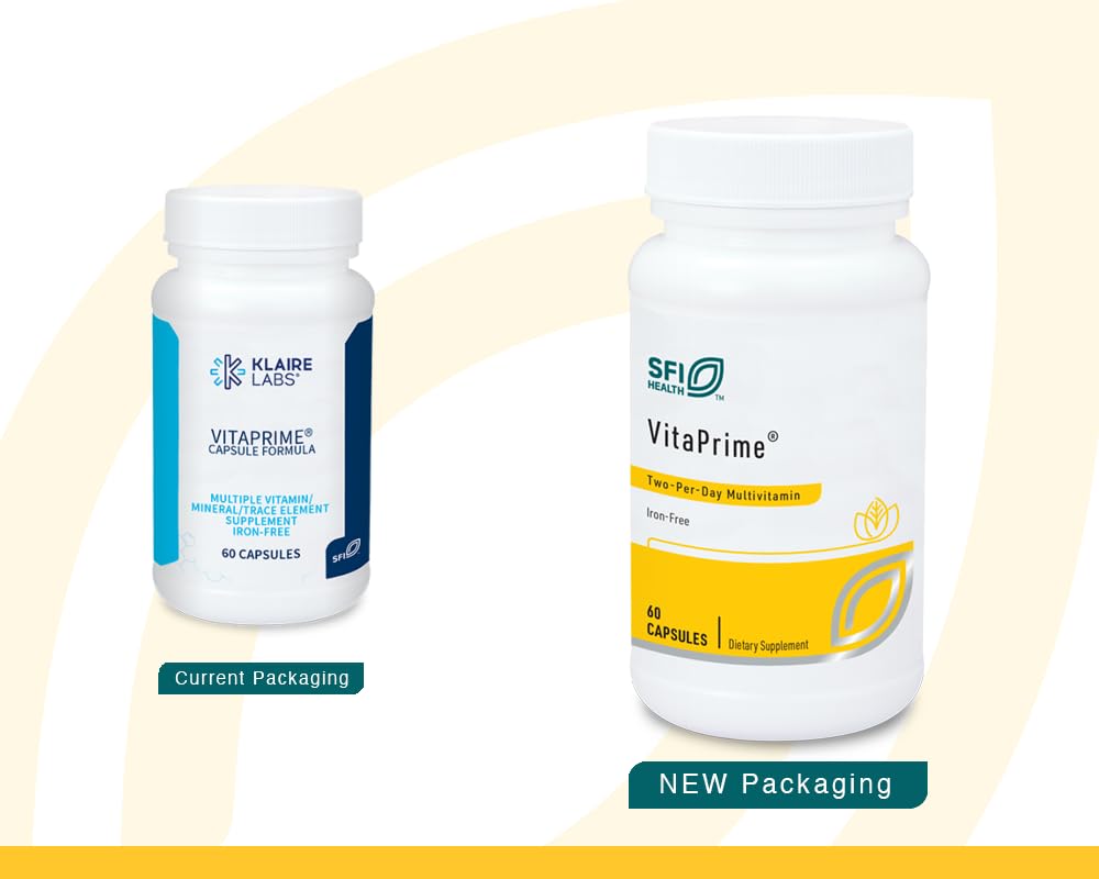 Klaire Labs SFI Health VitaPrime - Iron Free Multivitamin for Women & Men - Promote Immune Function & Support Nutritional Gaps - Two-Per-Day Multivitamin with Methyl Folate & B12 (60 Capsules) SFI HealthAu supplements
