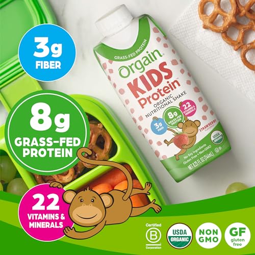 Orgain Organic Kids Nutritional Protein Shake, Strawberry - Kids Snacks with 8g Dairy OrgainAu supplements