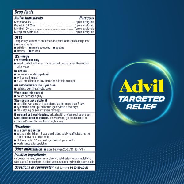 Advil Targeted Relief Pain Relieving Cream with Massage Applicator, Up to 8 Hours of Powerful Relief of Minor Arthritis Pain, Joint Pain, Lower Back Pain and Muscle Pain, 2.5 oz AdvilAu supplements