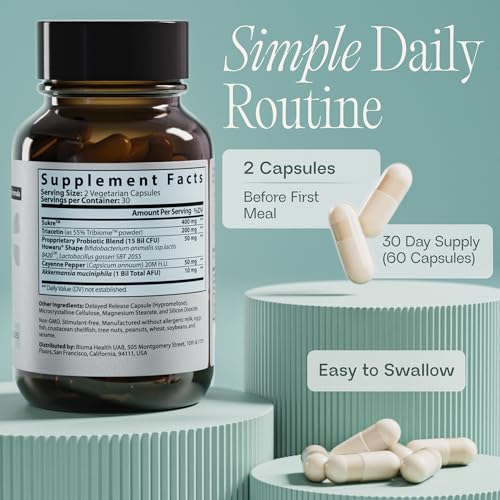 BIOMA GLP-1 Booster - Natural Appetite Control Supplement with Clinically Proven Probiotics, Prebiotics & Postbiotics - Support Weight Management & Satiety, (60 Capsules - 30 Day Supply) BIOMAAu supplements