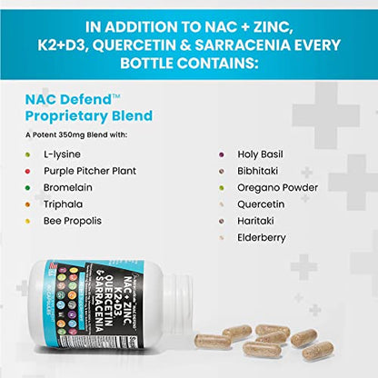 NAC Supplement N-Acetyl Cysteine 1000mg Vitamin D3 K2 Zinc Quercetin Clean NutraceuticalsUS supplements