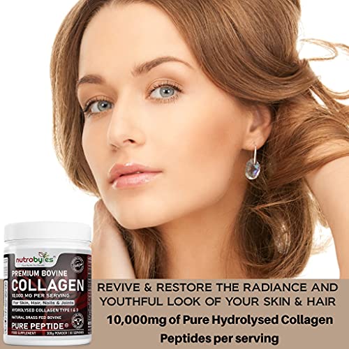 Pure Hydrolysed Collagen Powder 10000mg Bovine Type 1 & 3 Unflavoured|High Strength Protein Peptides for Women & Men NUTRABYTESUS supplements