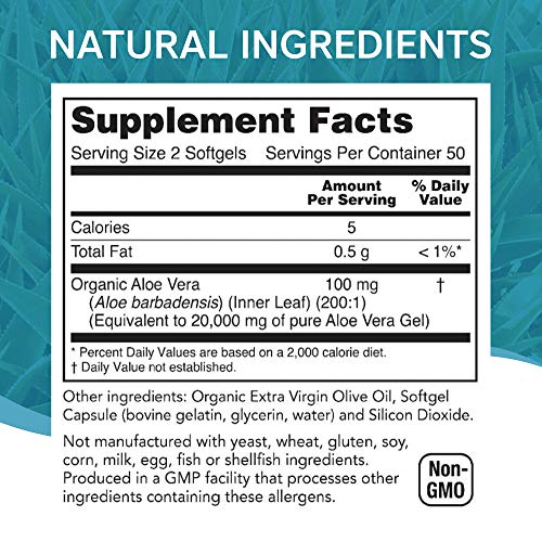 NutriWorth Aloe Vera Supplement (100 Softgels) 20,000mg Pure Gel Equivalency NutriWorthAu supplements
