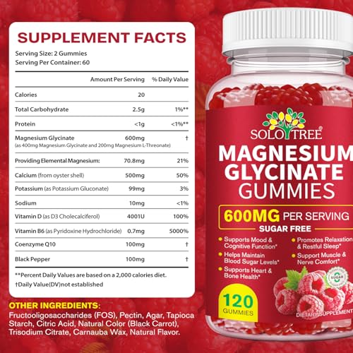 120 Count Magnesium Glycinate Gummies with L-Threonate（600mg Per Serving）,High Absorption Sugar Free Magnesium Potassium Supplement for Relaxation, Stress Relief, and Sleep Support for Adults & Kids WOJBALMNAu supplements