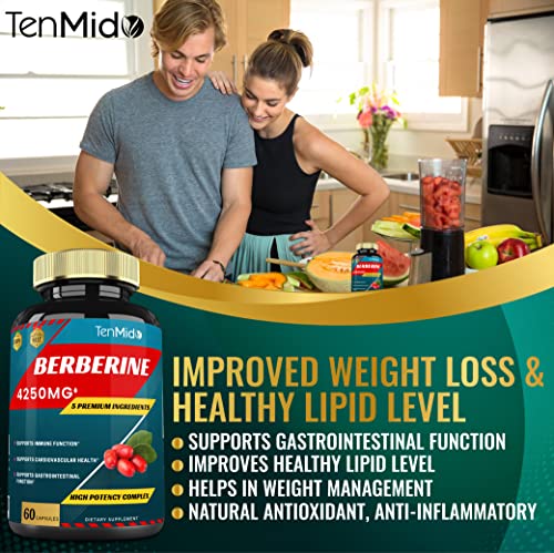 Berberine Extract Capsules 4250mg, 2 Months Supply & Ceylon, Milk Thistle, Turmeric TenmidoUS supplements