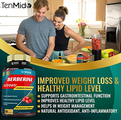 Berberine Extract Capsules 4250mg, 2 Months Supply & Ceylon, Milk Thistle, Turmeric TenmidoUS supplements