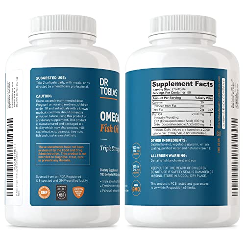 Dr. Tobias Omega-3 Fish Oil, Triple Strength, Supports Brain & Heart Health, 2000 mg Dr. TobiasUS supplements