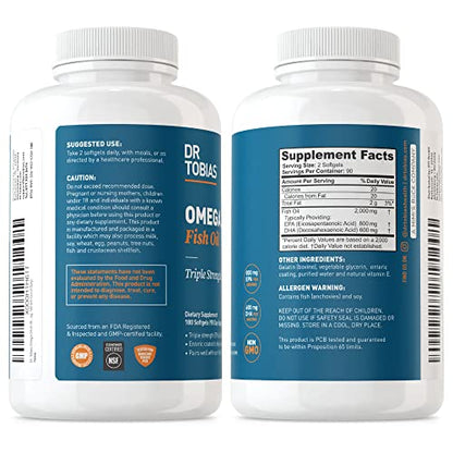 Dr. Tobias Omega-3 Fish Oil, Triple Strength, Supports Brain & Heart Health, 2000 mg Dr. TobiasUS supplements