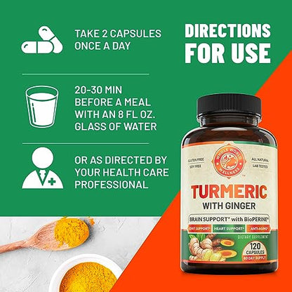 Organic Turmeric Curcumin with Ginger and Black Pepper for Max Absorption WHOLE WORLD WELLNESSUS supplements