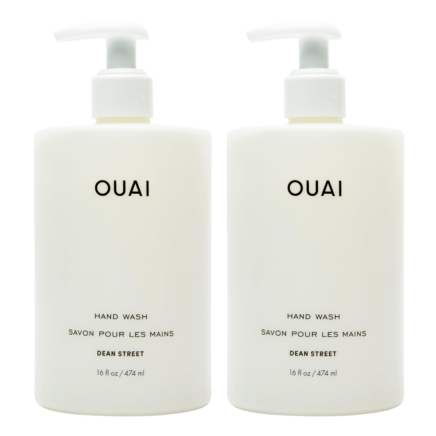 OUAI Hand Wash Full Size, Dean Street - Liquid Hand Soap with Jojoba, Avocado, & Rose Hip Oil for Replenished Skin - Gentle Exfoliating Kitchen & Bathroom Soap - (2 Pack, 16 Fl Oz Each) OUAIAu supplements