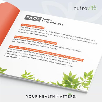 Vitamin B12 1000mcg - 365 High Strength Vegan Tablets (1 Year Supply) - Max Strength NutravitaUS supplements