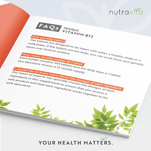 Vitamin B12 1000mcg - 365 High Strength Vegan Tablets (1 Year Supply) - Max Strength NutravitaUS supplements