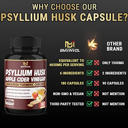 BMVINVOL Psyllium Husk Fiber Supplement 4650mg - Apple Cider Vinegar, Fenugreek BMVINVOLUS supplements