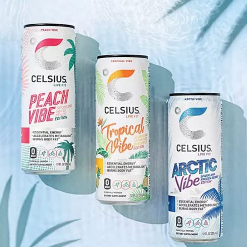 CELSIUS Energy Drink |Functional Essential Energy Drink Peach Vibe, Tropical and Arctic BETRULIGHTUS supplements