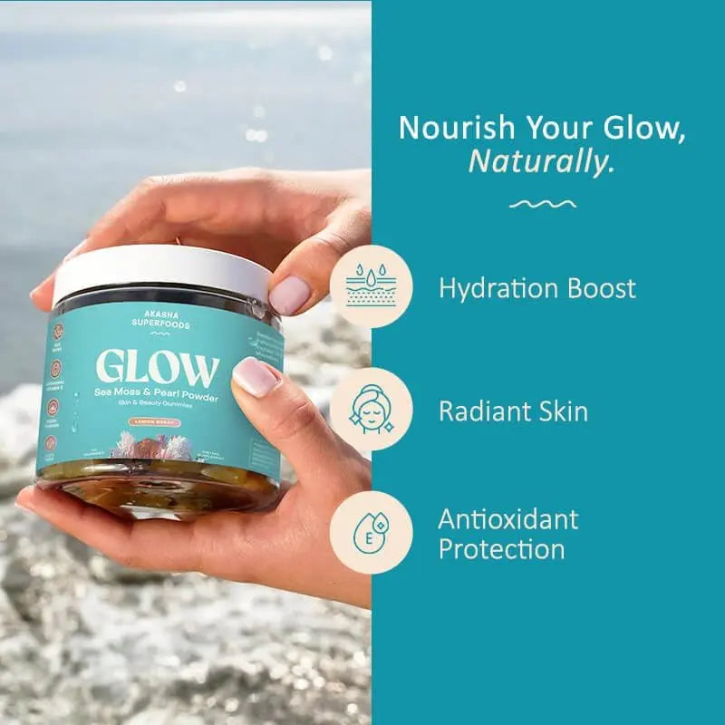 Akasha Superfoods Sea Moss Glow Gummies, Hair, Skin & Nails Vitamins with Seamoss, Pearl Powder, Vitamin E, Aloe Vera, Liposomal Vitamin C Akasha SuperfoodsAu supplements