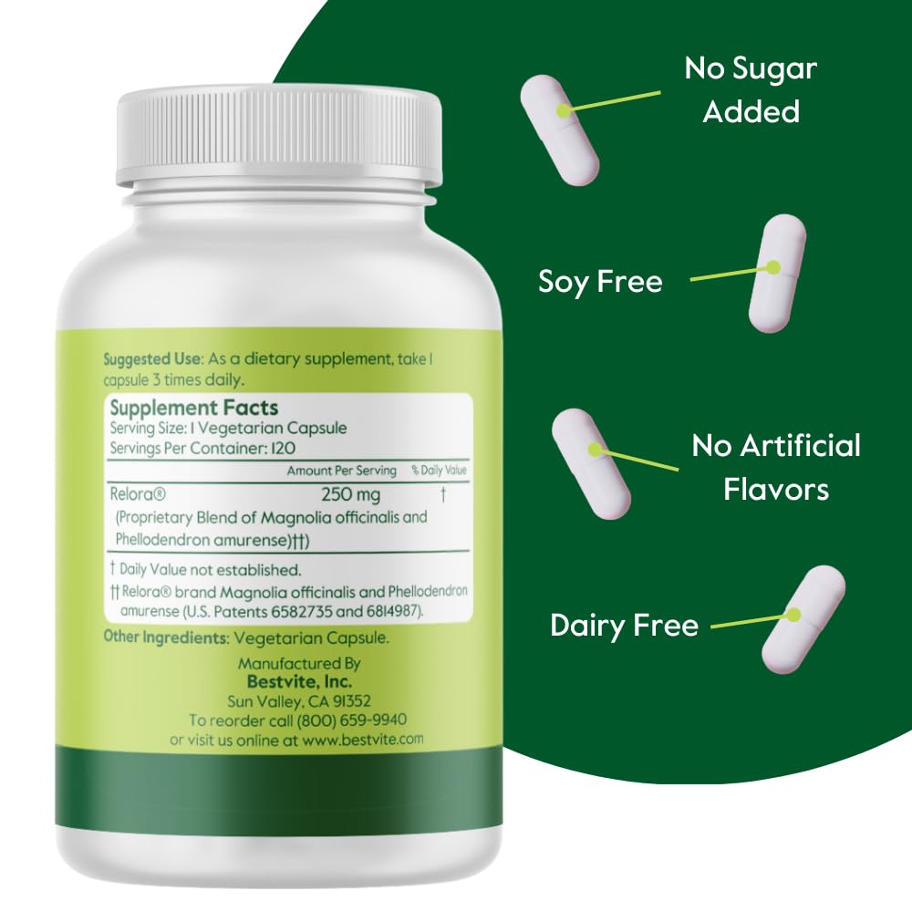 BESTVITE Filler-Free Relora 250mg (240 Vegetarian Capsules) (120 x 2) – Clinically Researched – No Stearates – Vegan – No Fillers – Supports the Management of Occasional Stress* BESTVITEAu supplements