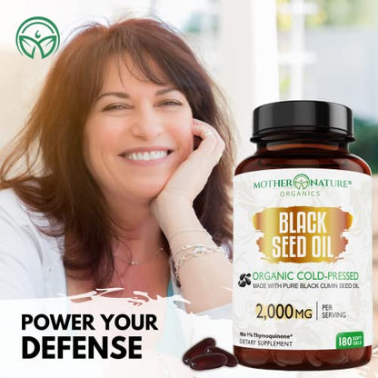 Organic Black Seed Oil Capsules - 3 Month Supply - 180 Count (2000mg Per Serving) Mother Nature Organics Superfoods for Organic LivingUS supplements