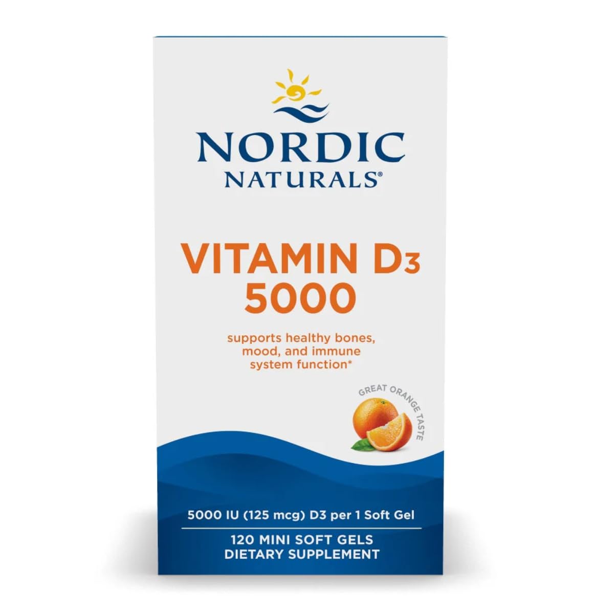 Nordic Naturals Vitamin D3 5000, Orange - 120 Mini Soft Gels - 5000 IU Vitamin D3 - Supports Healthy Bones, Mood & Immune System Function - Non-GMO - 120 Servings Nordic NaturalsAu supplements
