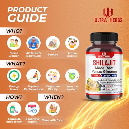 Shilajit Pure Himalayan 21,800mg - Energy Booster 85% Fulvic Acid, Maca Root ULTRA HERBSUS supplements