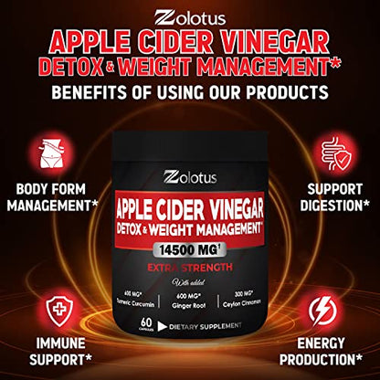 Zolotus 14x Strength Apple Cider Vinegar Capsules, Equivalent to 14500mg, with Turmeric ZolotusUS supplements