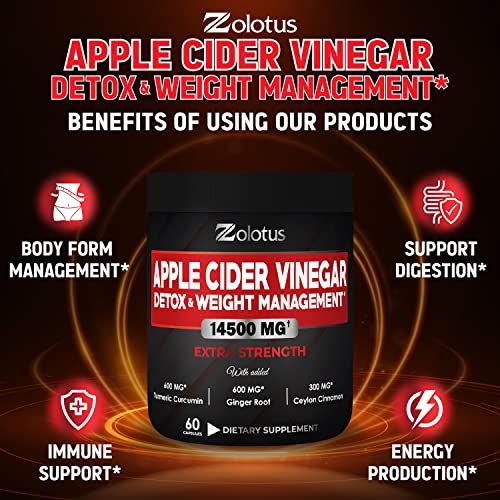 Zolotus 14x Strength Apple Cider Vinegar Capsules, Equivalent to 14500mg, with Turmeric ZolotusUS supplements