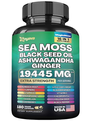 Sea Moss 7000mg Black Seed Oil 4000mg Ashwagandha 2000mg Turmeric 2000mg ZoyavaUS supplements