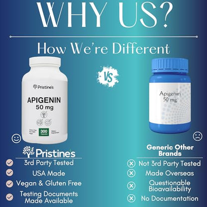 PRISTINE'S Apigenin Relaxation & Sleep Supplement Support - 50mg 300 Day Supply PRISTINE'SUS supplements
